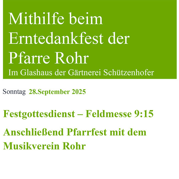 Bitte um Mithilfe beim Erntedankfest der Pfarre Rohr